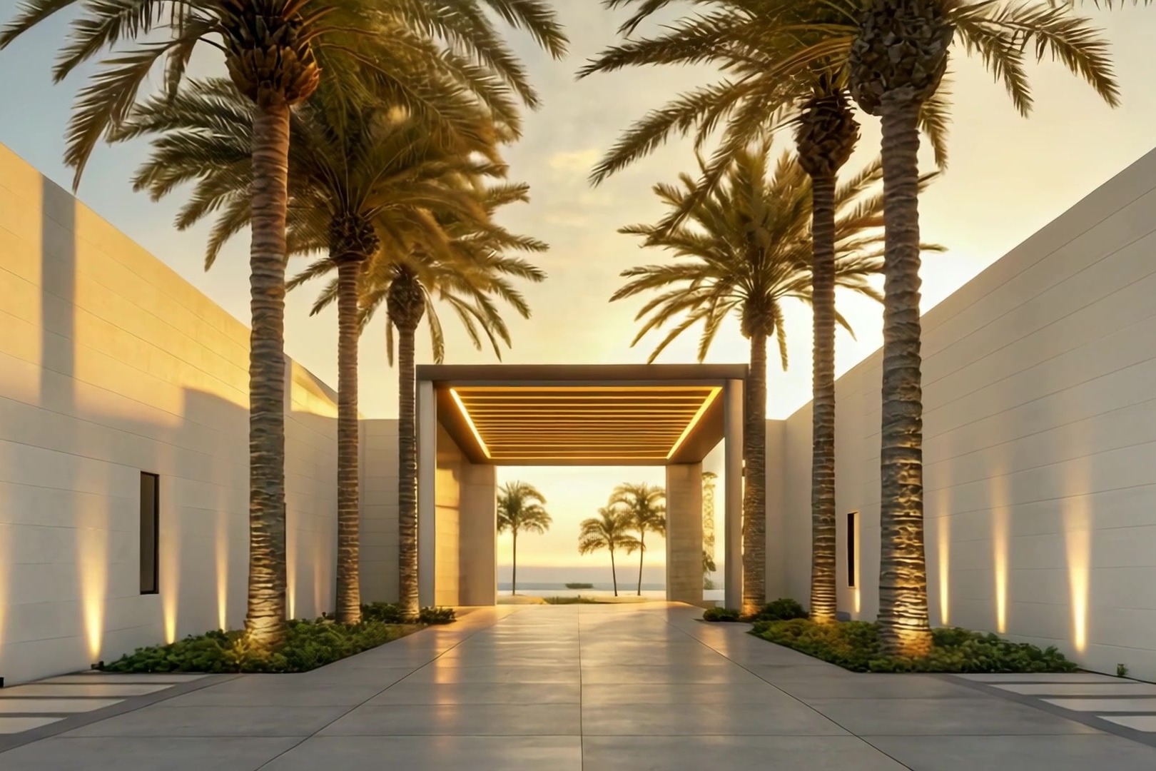 Entrance of German Medical Services between palm trees